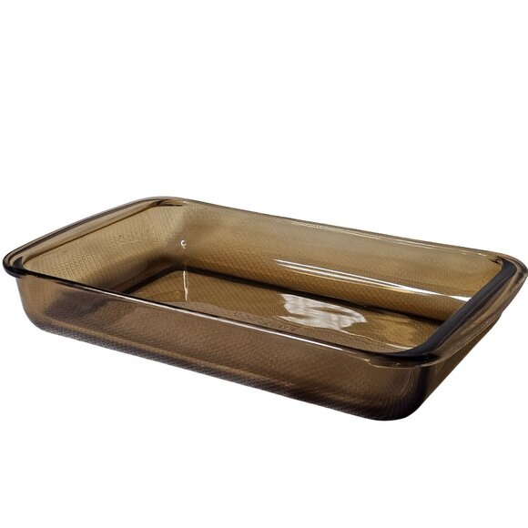 Pyrex Amber Brown Cake Pan 3qt baking dish Fireside glass casserole 233N - Picture 1 of 9